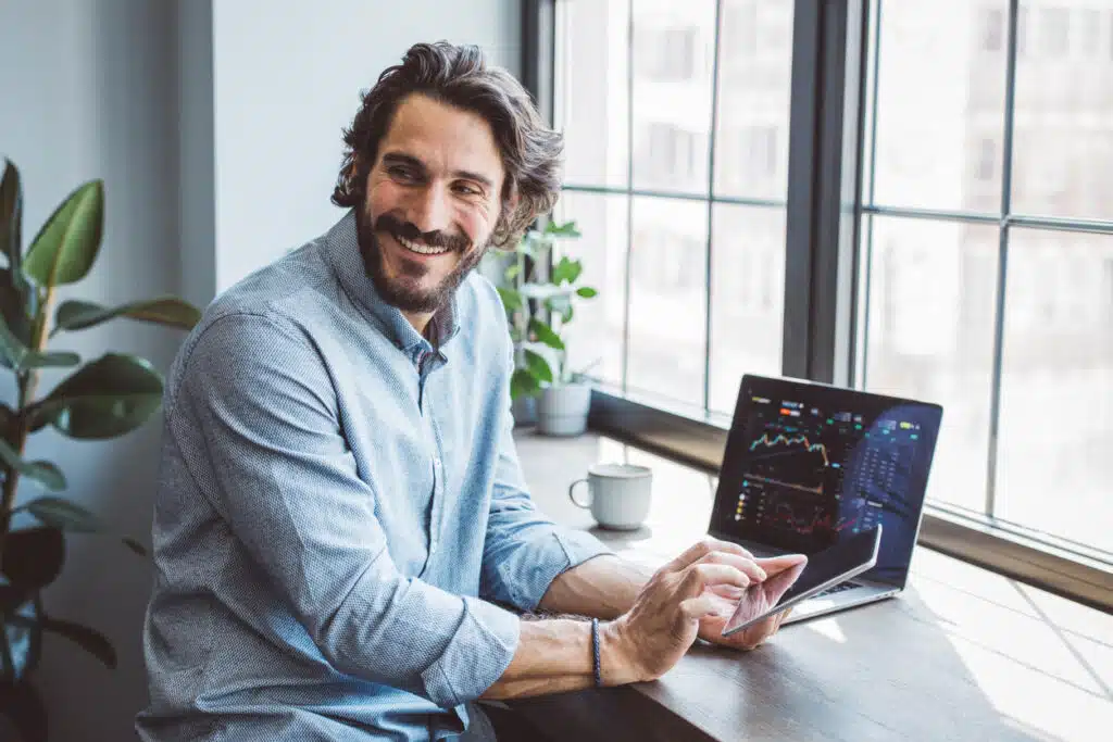 Businessman working from home office finance jobs